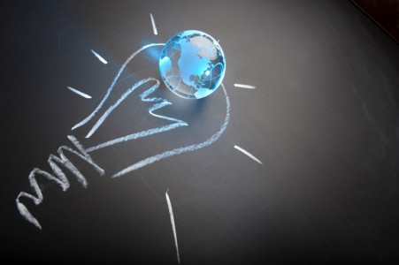 Global ideas and innovation concept on blackboard